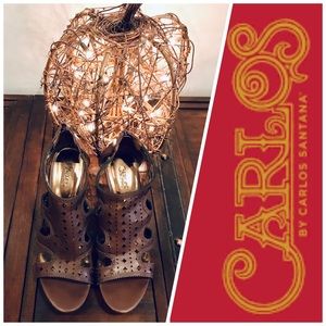 Carlos Santana Leather Suede Wedge Sandals Shoes